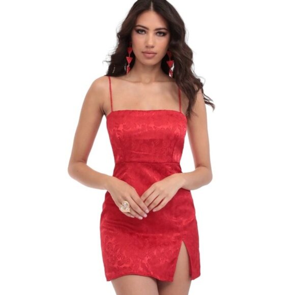 Lucy in the Sky Dresses & Skirts - Lucy in the Sky Dress Women’s Size Extra Small XS Red Floral Satin Square Mini